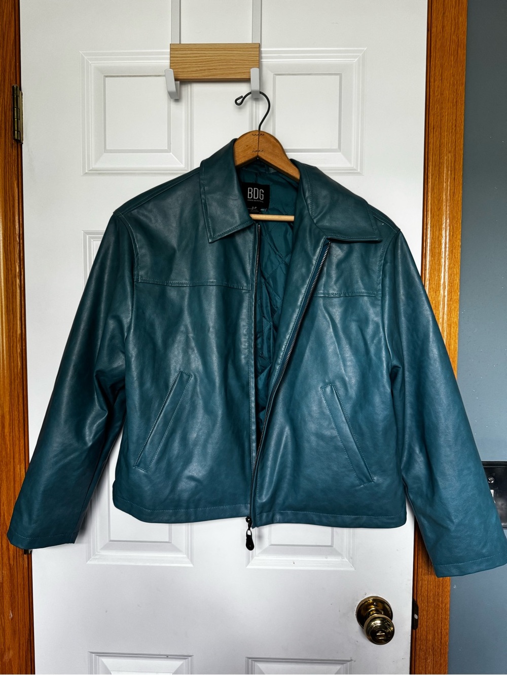 BDG Teal Leather Bomber Jacket
